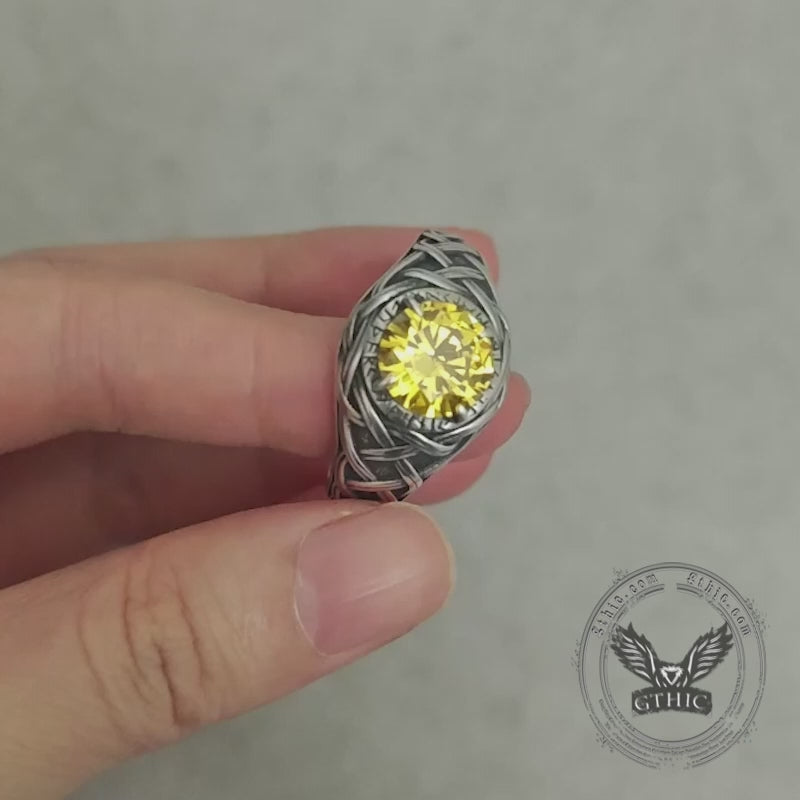 Celtic Knot Viking Rune Zircon Sterling Silver Ring