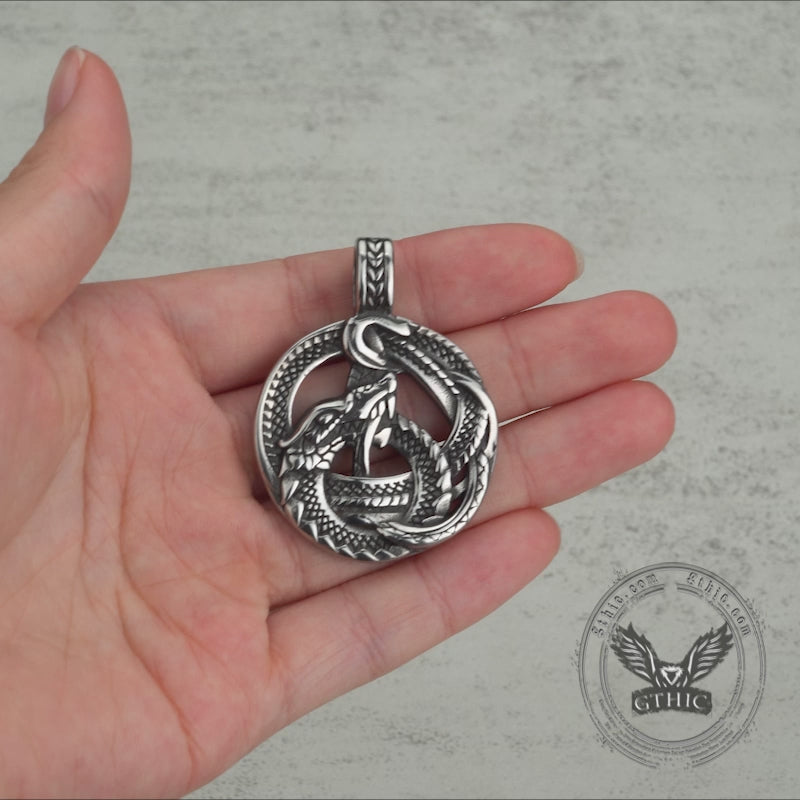 Vintage Viking Coiled Dragon Stainless Steel Pendant
