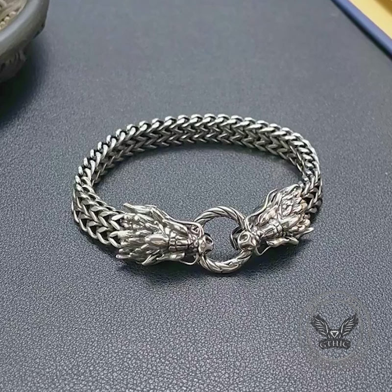 Punk Double Dragon Head Stainless Steel Animal Bracelet