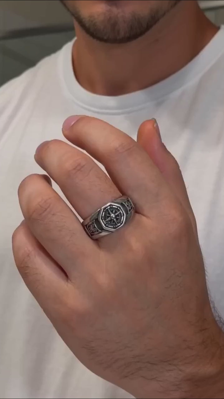 Vintage Celtic Knot Compass Stainless Steel Ring