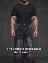 Street Punk Studded Design Wide Leg Baggy Jeans