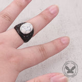 Vintage Hollow Carved Gemstone Stainless Steel Ring