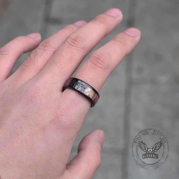 Black Camo Cross Titanium Band Ring