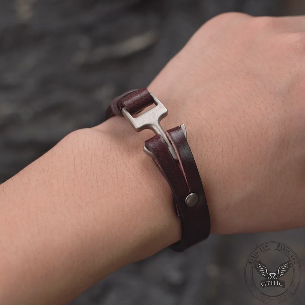 Simple Leather Anchor Alloy Bracelet