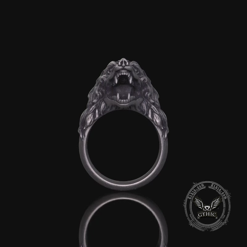 Fierce Roaring Wolf Sterling Silver Viking Ring