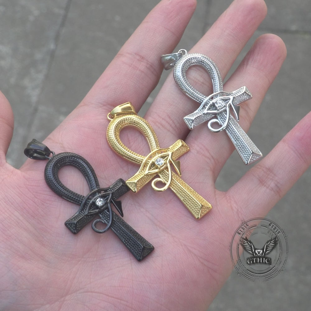 Eye of Ra Ankh Cross Stainless Steel Pendant
