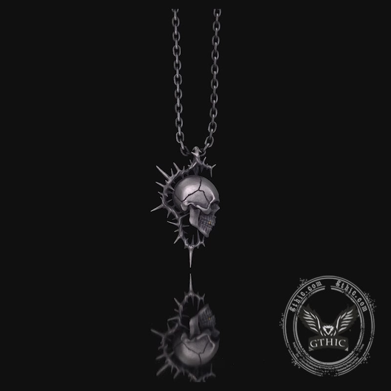 Gothic Thorn Broken Skull Sterling Silver Pendant