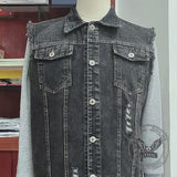 Vintage Mechanic Skull Print Lapel Denim Vest