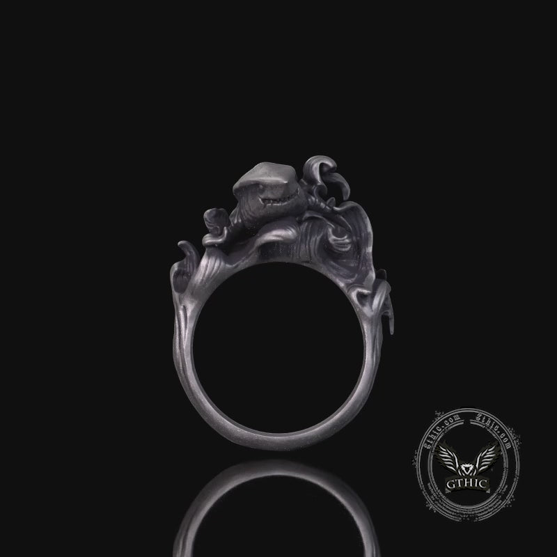 Vintage Fierce Shark Ocean Wave Sterling Silver Ring