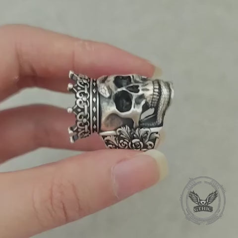 Gothic Snake Entwined Crown Skull Sterling Silver Ring