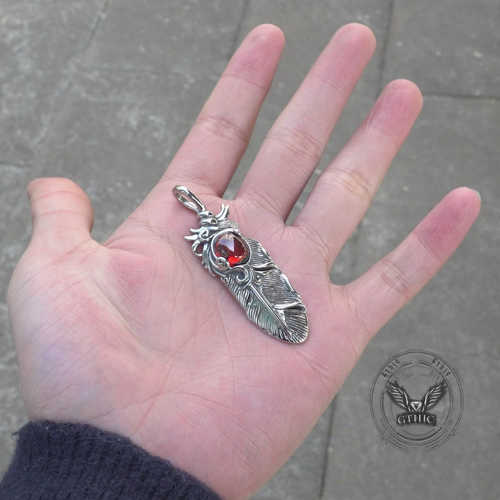 Creative Ruby Feather Stainless Steel Pendant Necklace