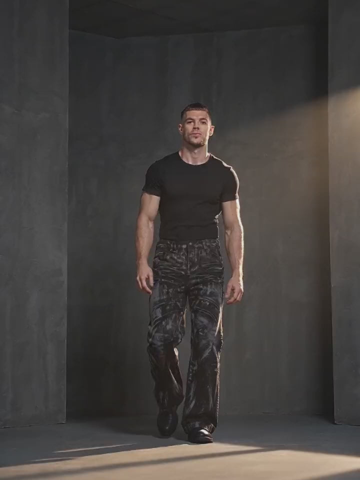 Dark High-Street Graffiti Pattern Flared Jeans