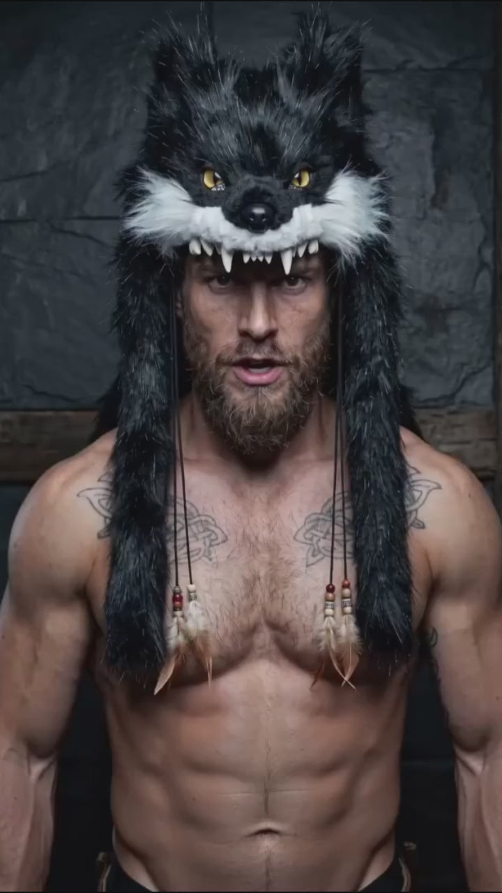 Viking Wolf Head Faux Fur Savage Tribal Hat