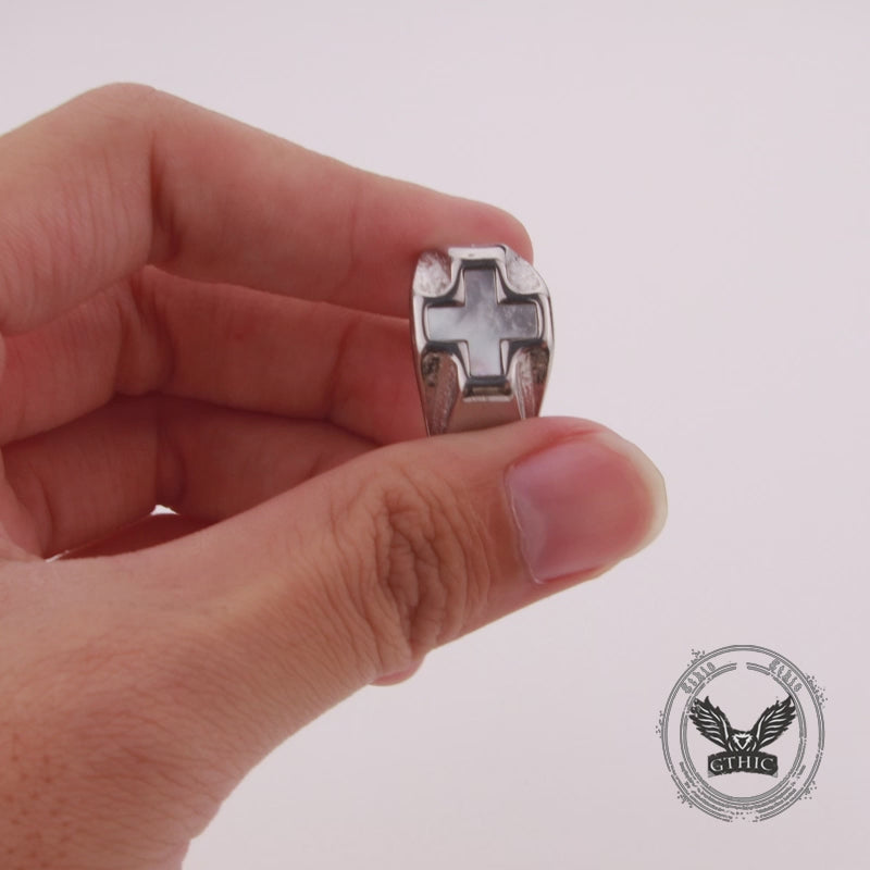Vintage White Shell Cross Stainless Steel Ring