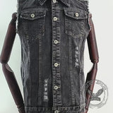 Punk Ride Forever Motorcycle Skull Print Denim Vest