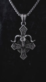 Vintage Baphomet Ram's Head Stainless Steel Cross Pendant