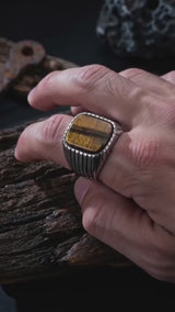 Vintage-Style Turquoise Stainless Steel Striped Ring