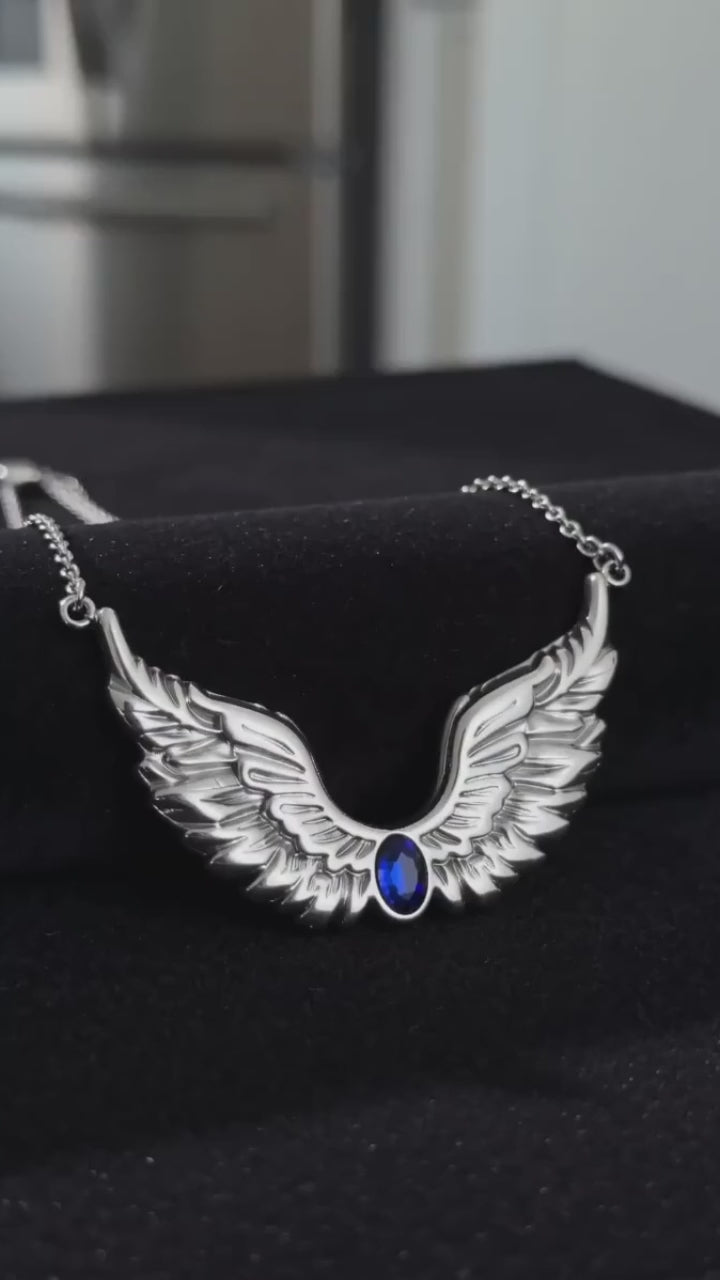 Fashion Gem Feather Wings Stainless Steel Necklace