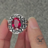 Gothic Skull Crossbones Sterling Silver Gem Ring