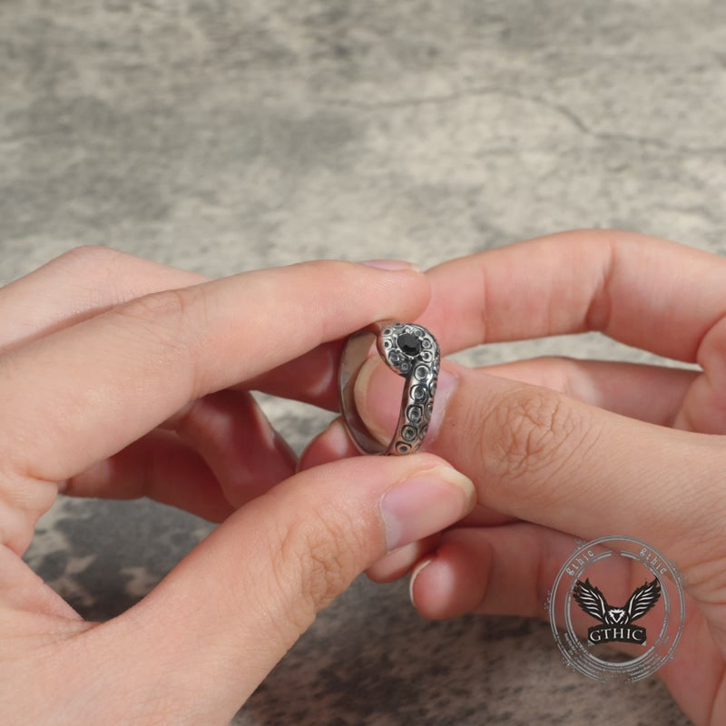 Dark Gem Octopus Tentacle Vintage Stainless Steel Ring