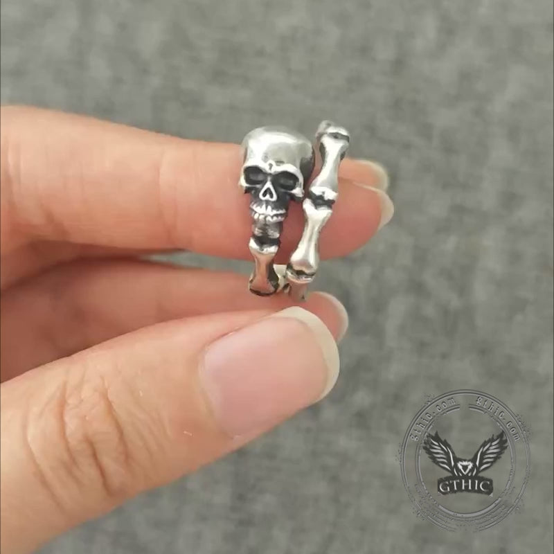 Gothic Skull Bone Sterling Silver Open Ring