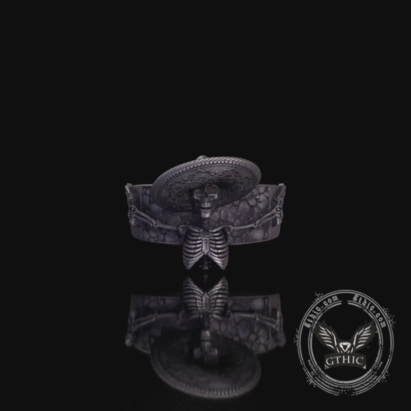 Vintage Mexican Skull Sterling Silver Biker Pistol Ring