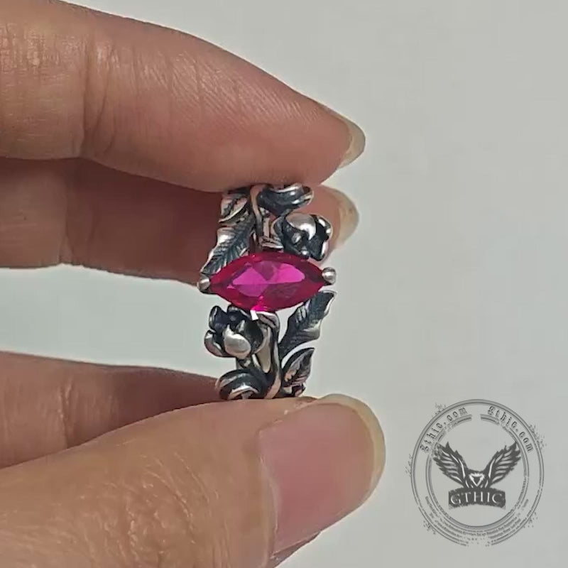 Night Rose Gemstone Sterling Silver Ring