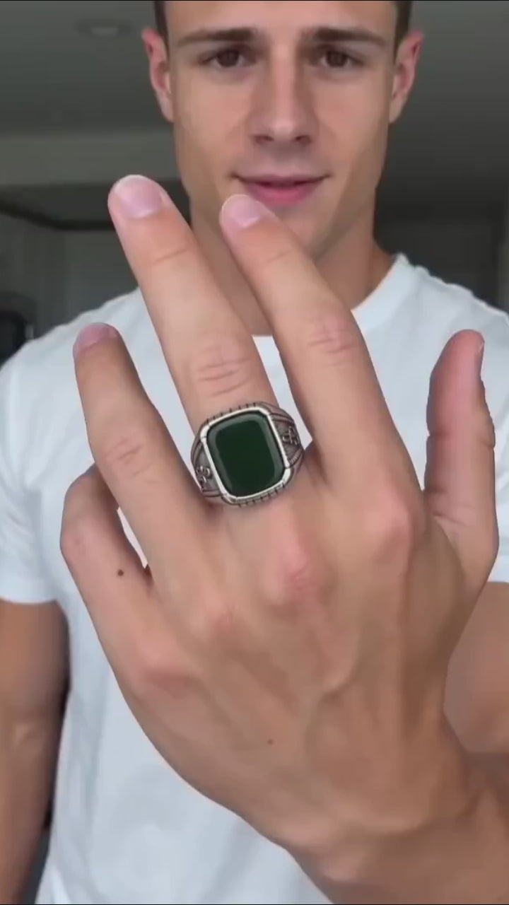 Vintage Anchor Square Gemstone Stainless Steel Ring