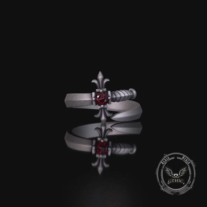 Vintage Curved Sword Gem Sterling Silver Ring