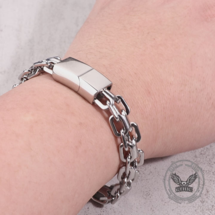 Hip Hop Double Row Hollow Stainless Steel Bracelet
