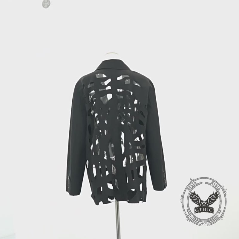 Stylish Hollow Frayed-Edge Design Suit Coat
