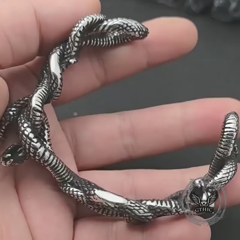 Coiled Snake Stainless Steel Gothic Cuff Bracelet