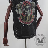 Punk V-Twin Performance Skull Print Denim Vest