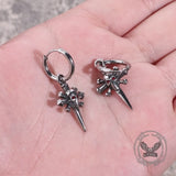 Punk Skull Nail Cross Stainless Steel Gem Earrings