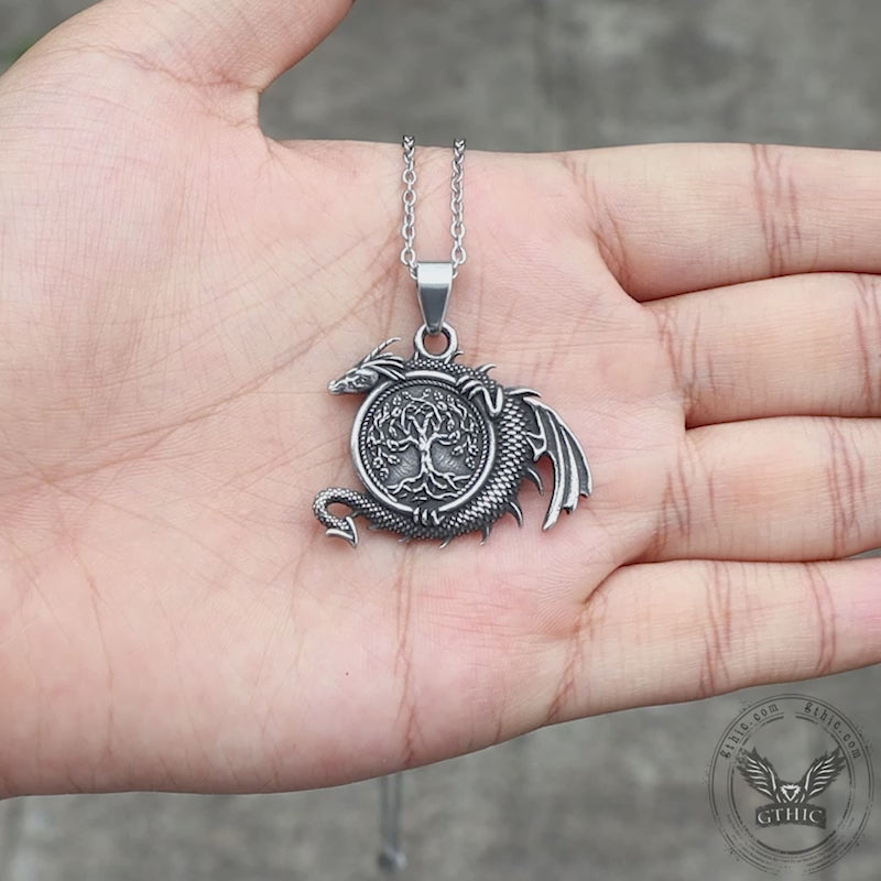 Pendentif Viking en acier inoxydable Dragon celtique Yggdrasil