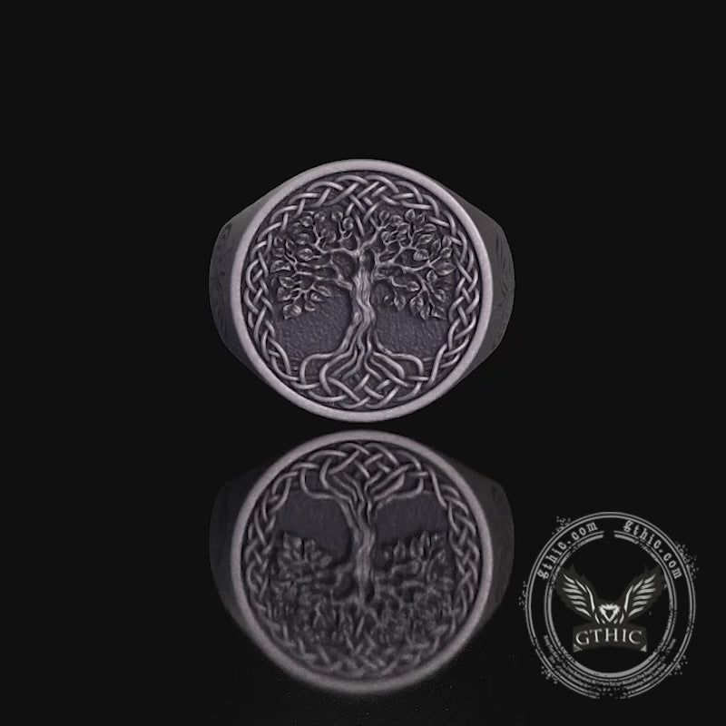 Tree of Life Viking Raven Sterling Silver Ring