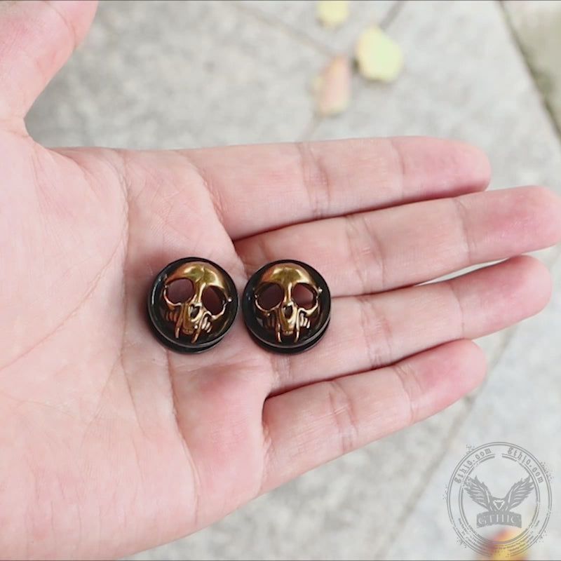 Antique Gold Skull Stainless Steel Ear Gauges