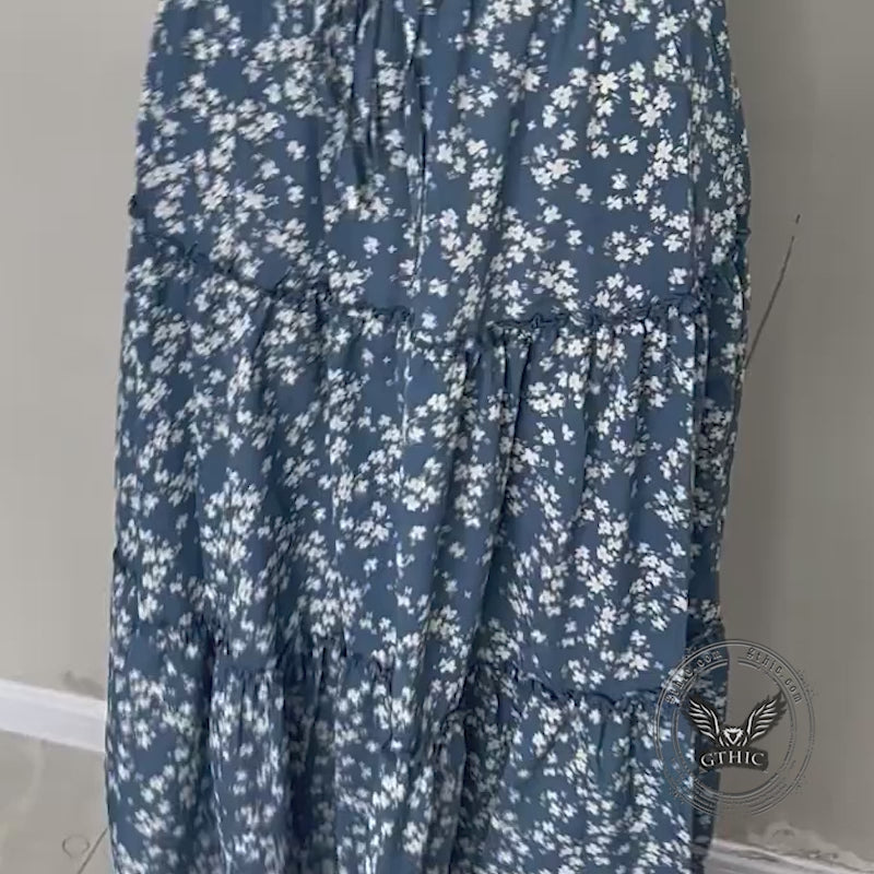 Stylish Floral Three-Tiered Patchwork A-Line Maxi Skirt