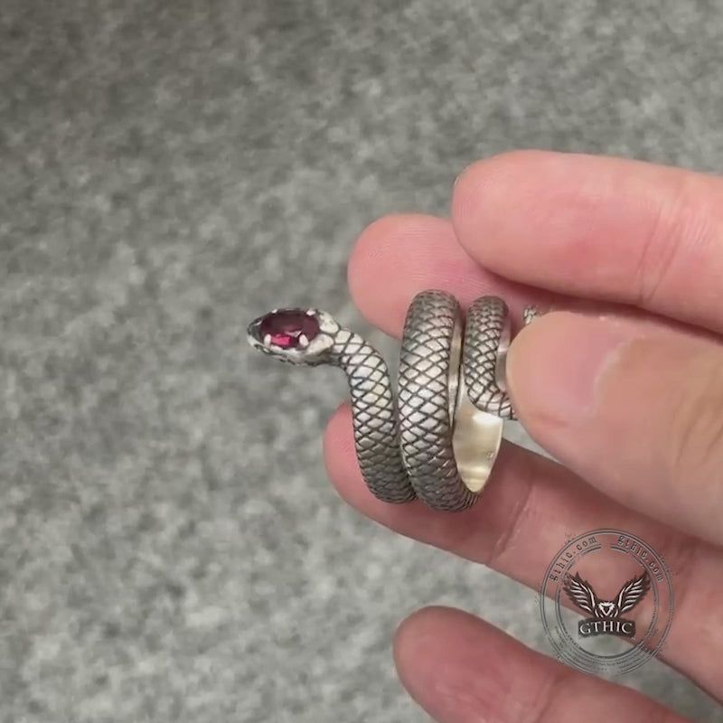 Zircon-set Coiled Snake Sterling Silver Ring