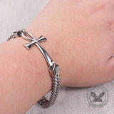 Double-Row Chain Ankh Cross Stainless Steel Bracelet