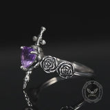 Cross Rose Heart Shape Crystal Sterling Silver Ring