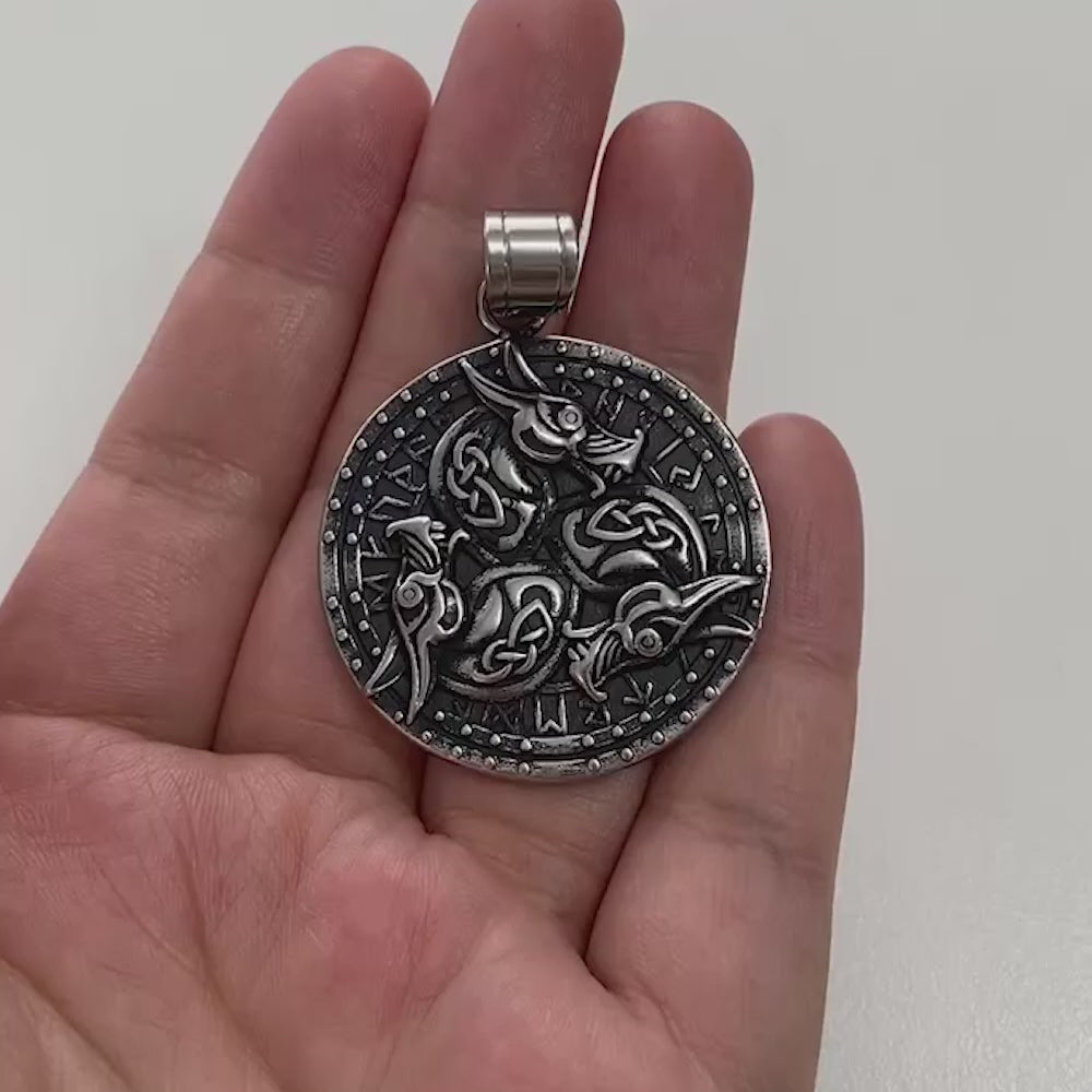 Celtic Dragon Runes Stainless Steel Viking Pendant