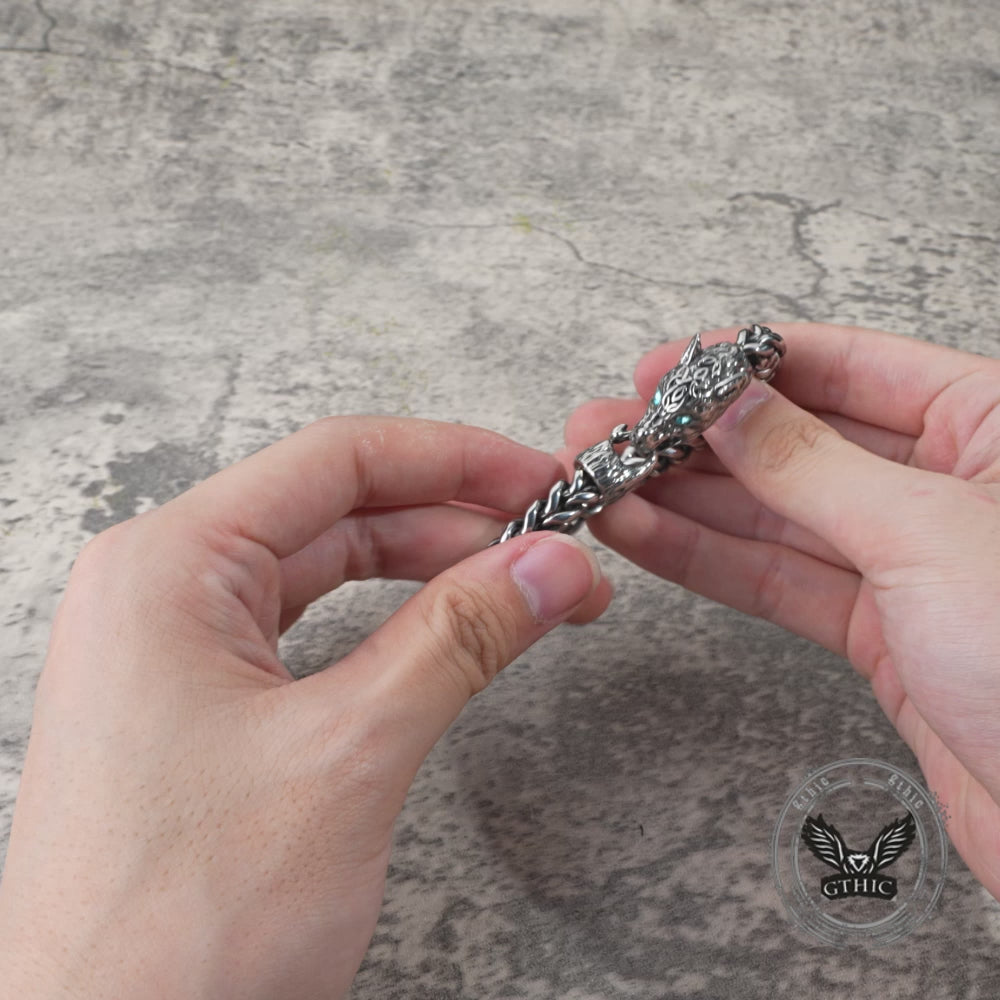 Fenrir Wolf Head Gem Eye Stainless Steel Bracelet