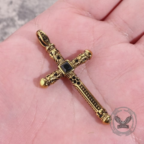 Vintage Gemstone Cross Skull Stainless Steel Pendant