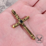Vintage Gemstone Cross Skull Stainless Steel Pendant