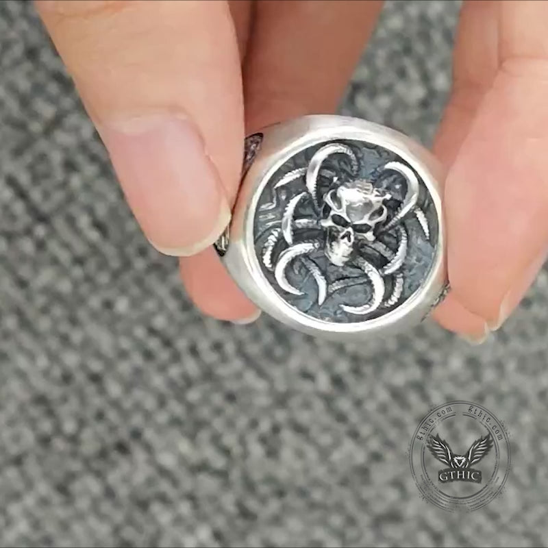 Vintage Demon Skull Silver Ring