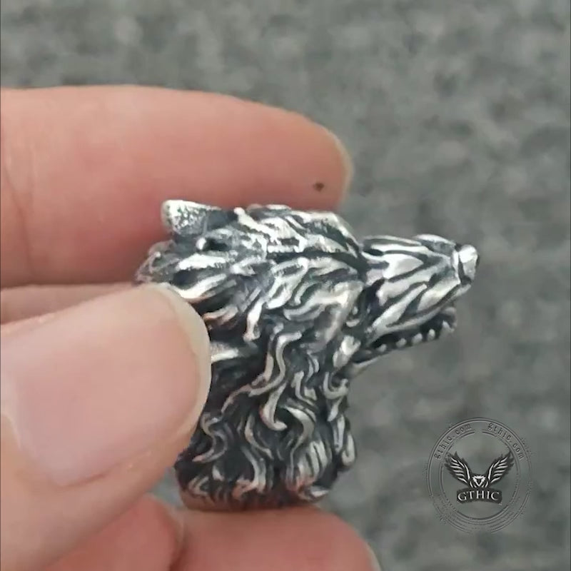 Fierce Roaring Wolf Sterling Silver Viking Ring
