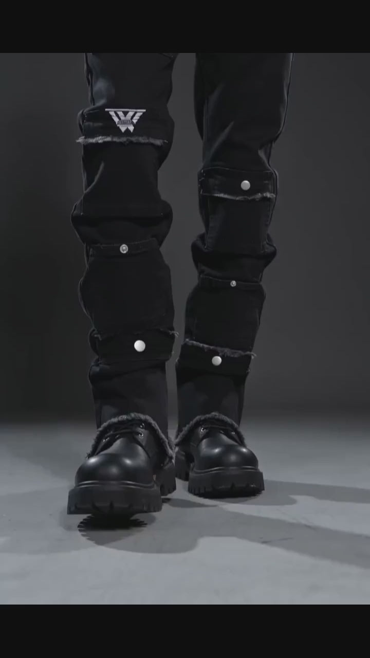 Punk Black Slim-Fit Chain Straight-Leg Ripped Jeans