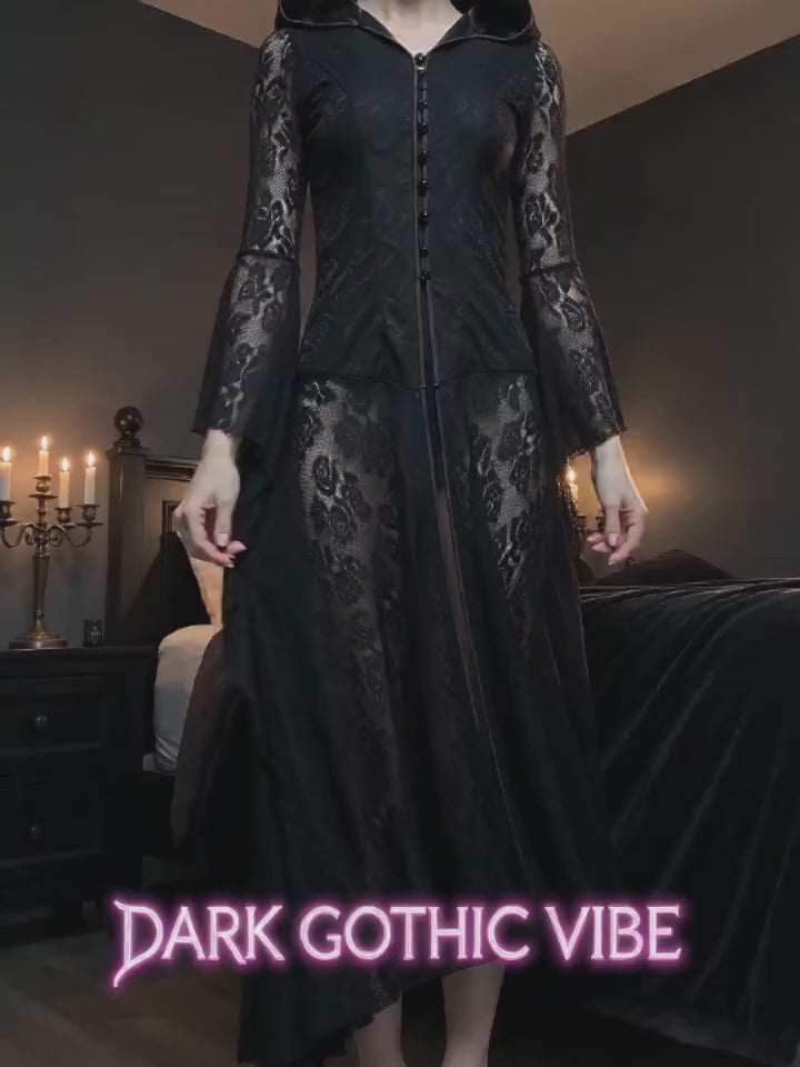 Dark Retro-Style Hooded Mesh Medieval Dress