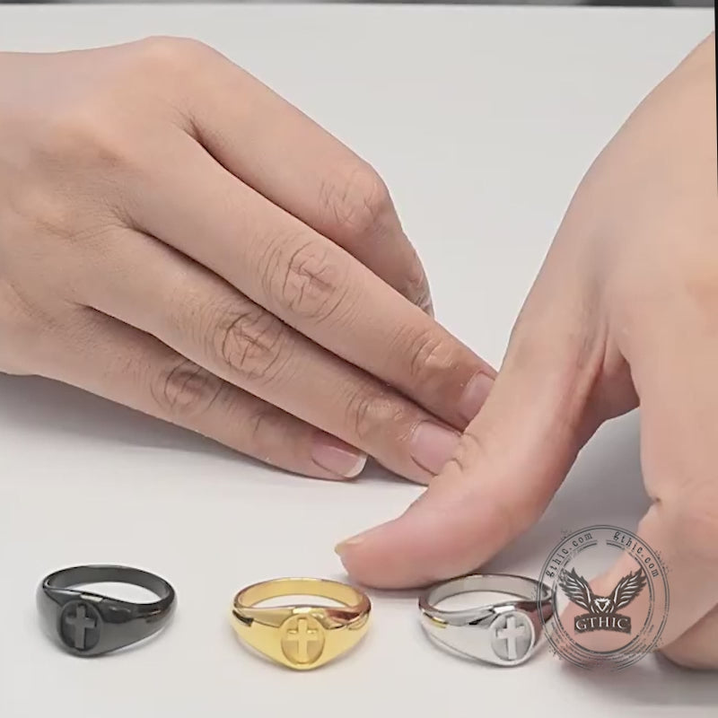 Simple Round Cross Pattern Stainless Steel Ring